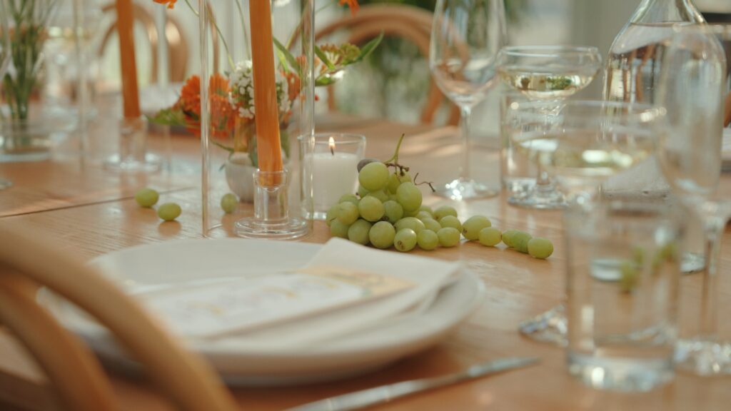 fruit detail of the reception tables in the greenhouse