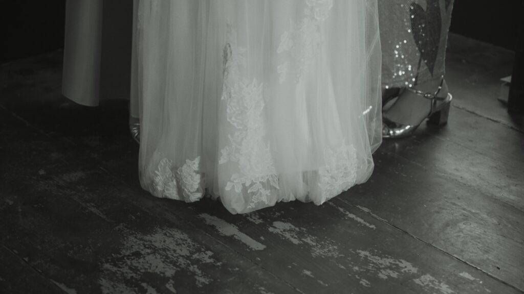 Detail of a Danielle Frankel wedding dress.