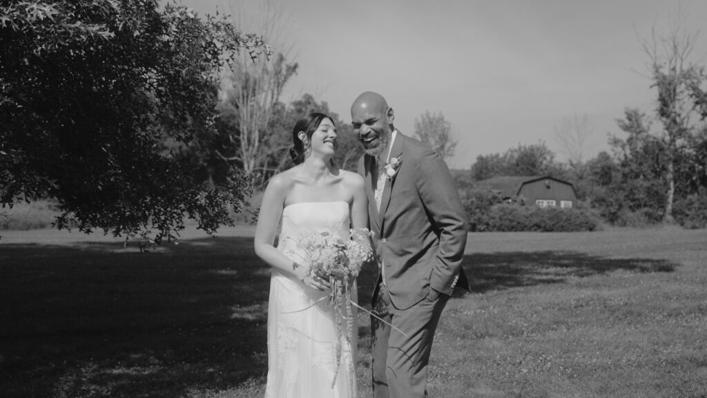 Candid Portrait of Audrey's Farmhouse bride and Groom