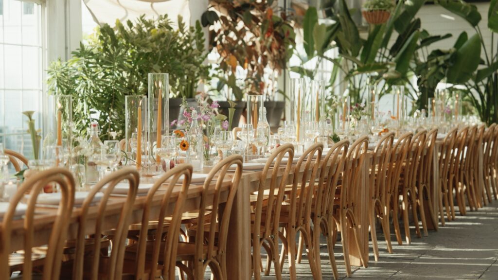 Reception table inside the Greenhouse at Audrey's Farmhouse