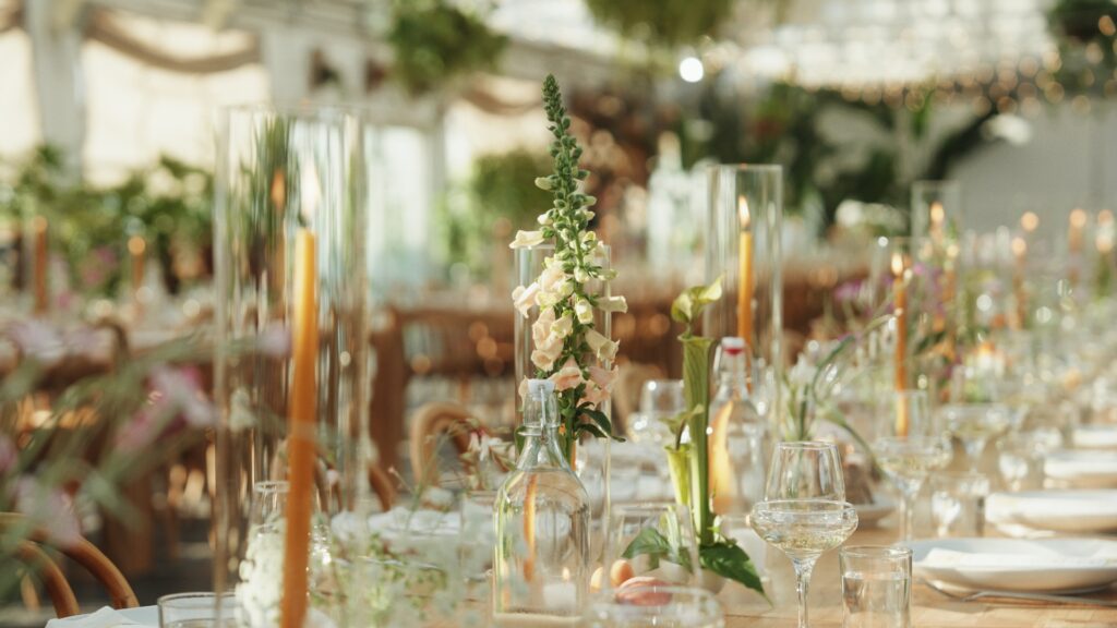 Reception floral design in a greenhouse